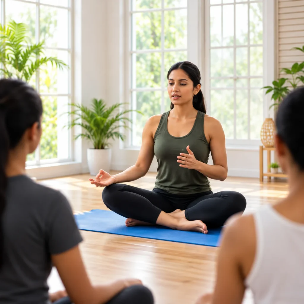 Serene Yoga Instruction in Sunlit Studio